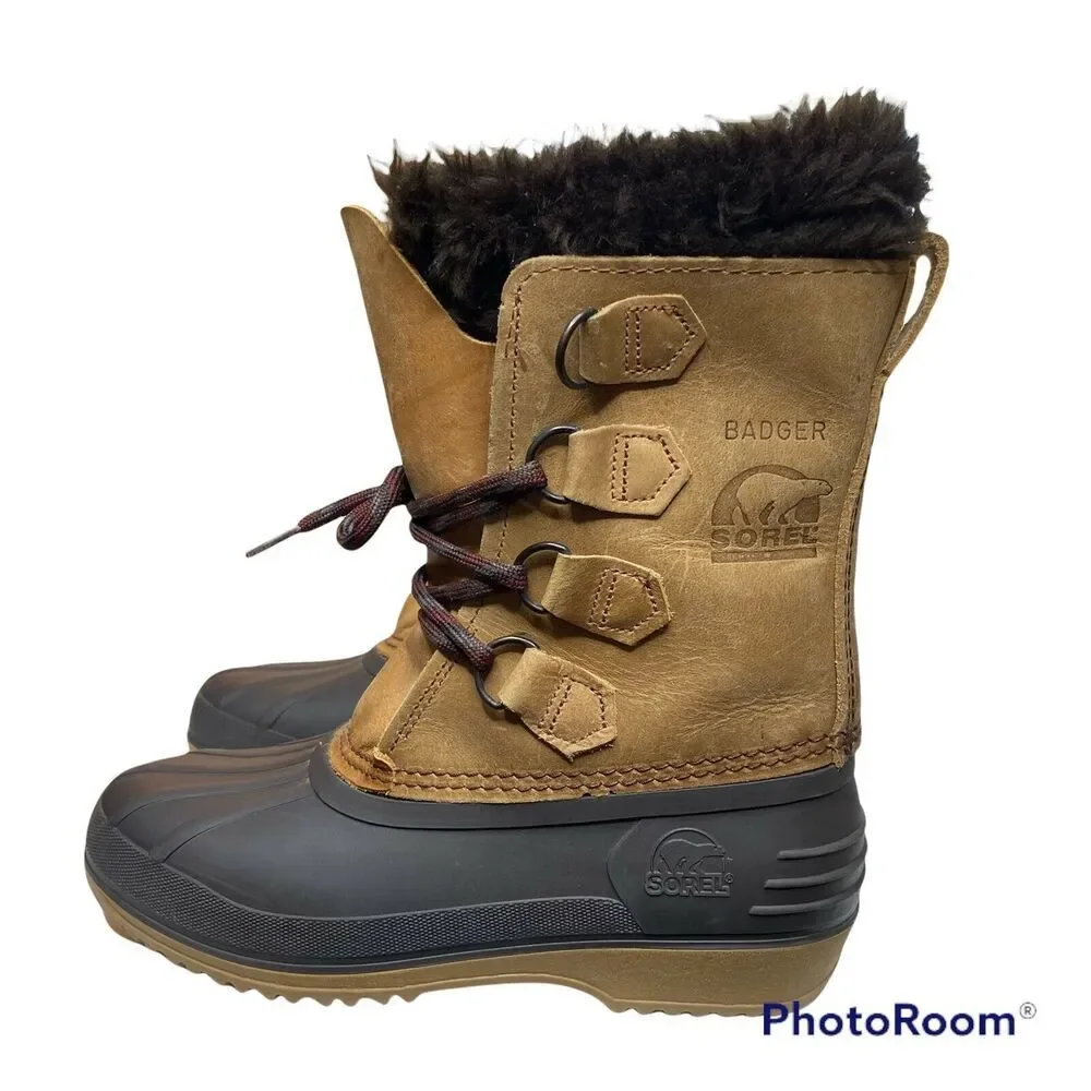 Sorel Badger Waterproof Winter Boots Tan/Brown Size 6